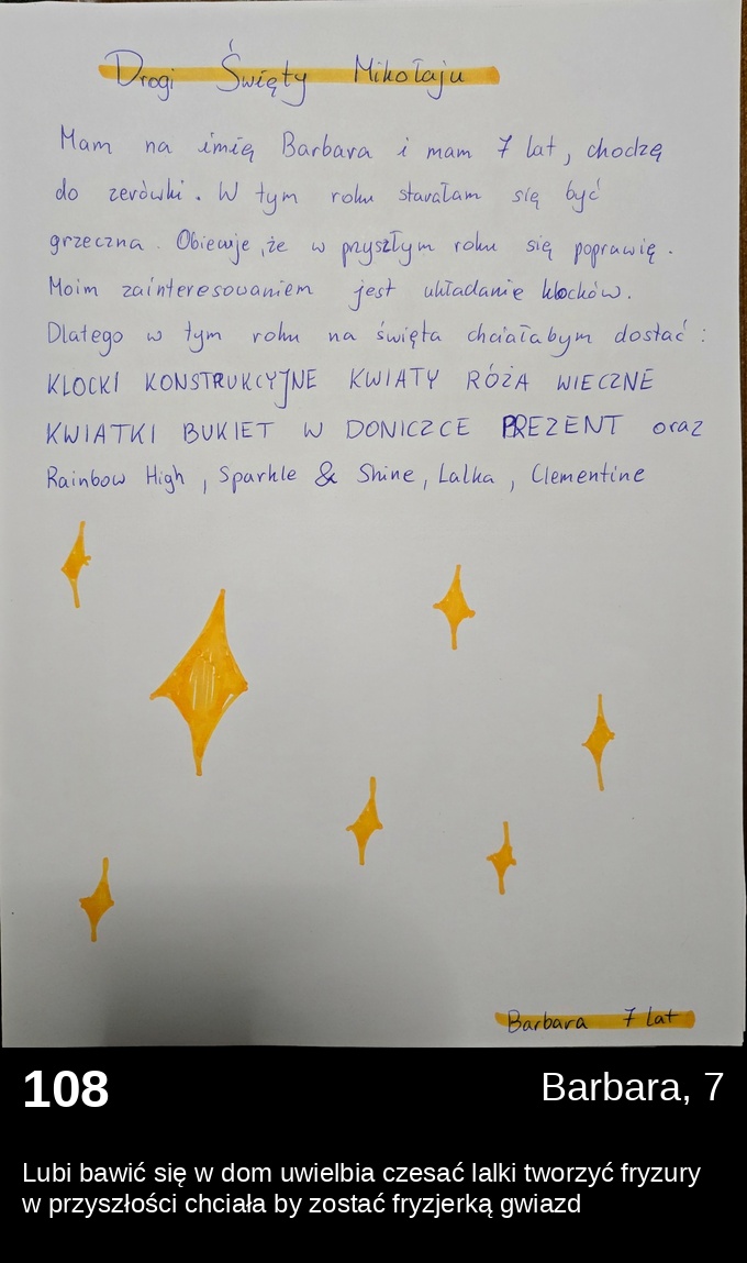 List 108 - Listy do Świętego Mikołaja 2025