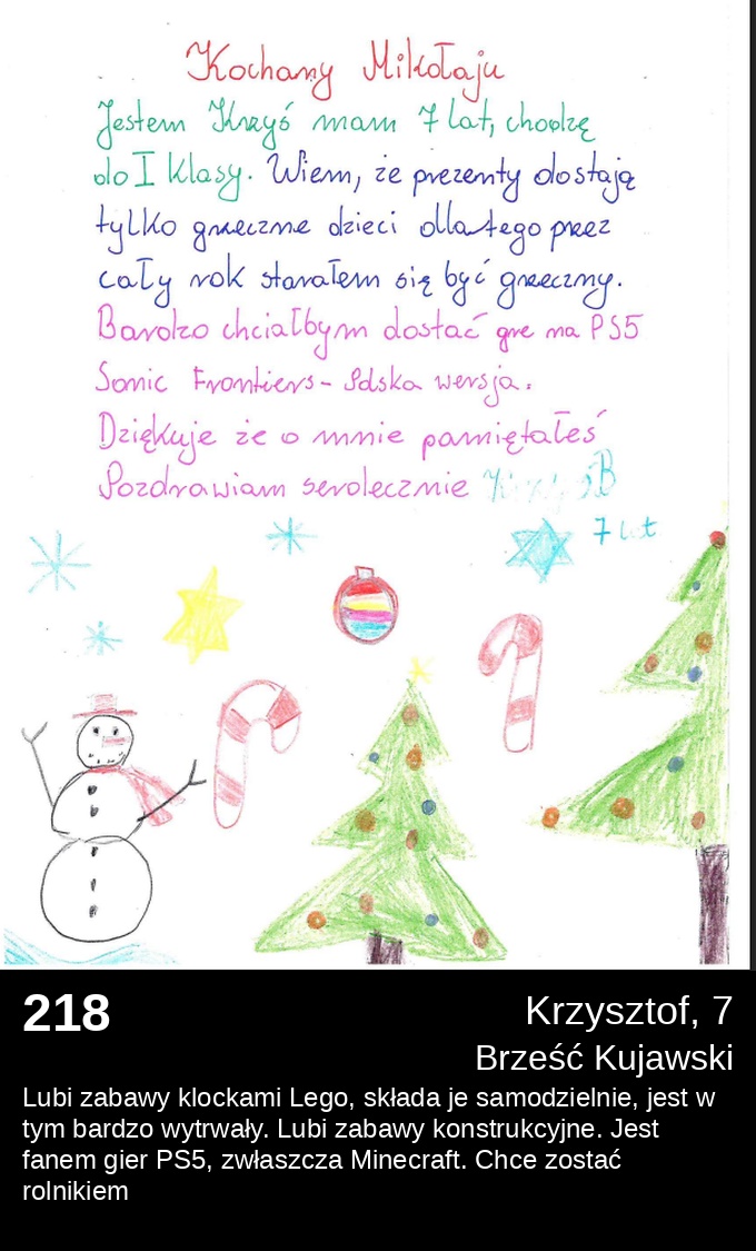 List 218 - Listy do Świętego Mikołaja 2025